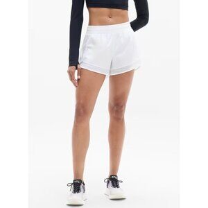 Athleta White Mesh Racer Run Mid Rise 4" Short Built-In Brief Size XL Zip Pocket